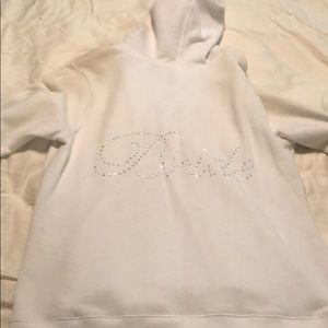 White hoodie with Bride rhinestones on back